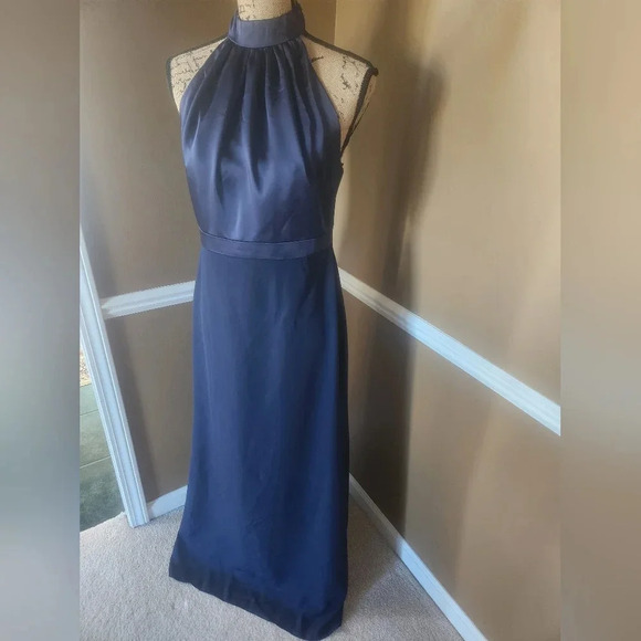 NWOT After Six Midnight Blue Halter Neck and Crepe Top Dress Poly SZ 10R - Picture 4 of 6